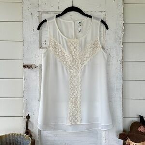 ANDREE, ELEGANT, CREAM COLOR, SHEER, EMBROIDERED, LACE TOP WITH ROUND NECK.SIZES